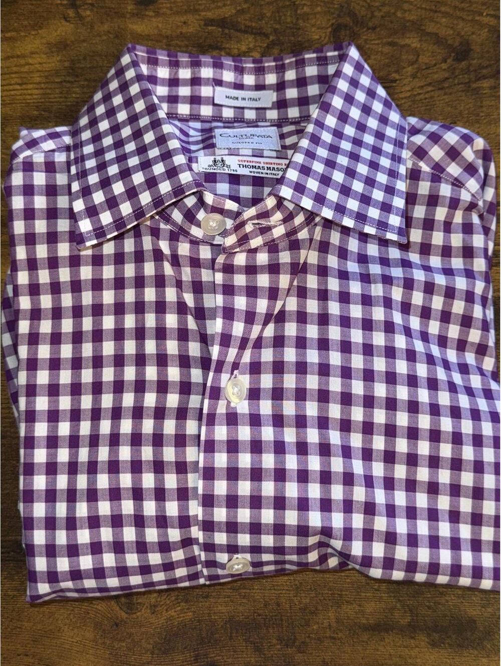 Mens Culturata Super Soft Cotton Plaid - Lilac Dress Shirt size M 15 3/4